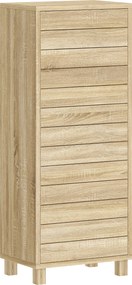 HOMCOM Armário de Casa de Banho Estreito Móvel Auxiliar de Casa de Banho com Porta de Ripas 3 Prateleiras 34x23x84 cm Madeira | Aosom Portugal