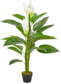 vidaXL Planta antúrio artificial com vaso 115 cm branco