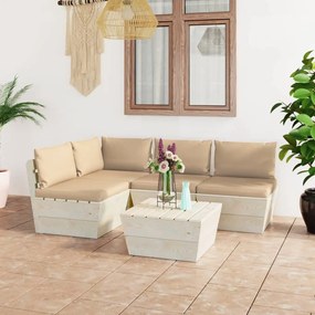 vidaXL 5 pcs conjunto lounge de paletes + almofadões madeira de abeto
