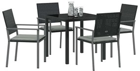 Conjunto de Jantar de Jardim com 5 Peças e Almofadas em Preto Poliratt