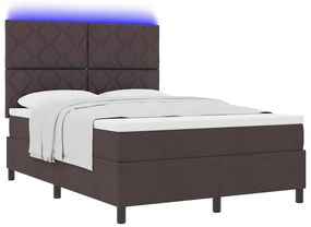 Cama Box com Colchão e LED Castanho Escuro, 160 x 200 cm, Tecido