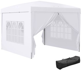 Outsunny Tenda de Jardim com Paredes Laterais Amovíveis Janelas Porta com Zíper e Bolsa de Transporte 295x295x196-258 cm Branco