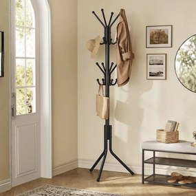 Cabide metálico 48 x 43 x 175 cm com ganchos para roupas e acessórios, preto