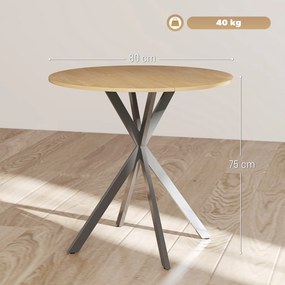 Mesa de Jantar Redonda, 80 x 80 x 75 cm (CADEIRAS NÃO INCLUIDAS), Estrutura Cruzada em Aço, cor Madeira natural e preta