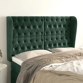 Cabeceira cama c/ abas veludo 163x23x118/128 cm verde-escuro