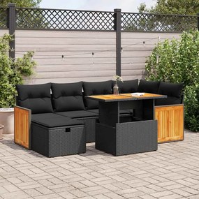vidaXL 8 pcs conjunto sofás de jardim com almofadões vime PE preto