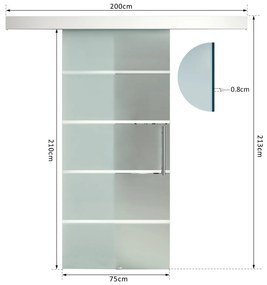 Porta de vidro deslizante Portas interiores Porta de celeiro Estilo celeire 75x210cm