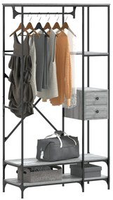 Charriot/Suporte p/ roupas c/ prateleiras deriv. madeira cinzento sono