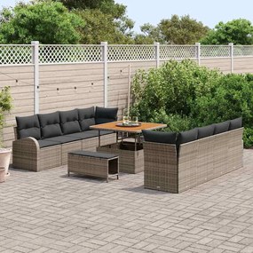 Conjunto de Sofá de Jardim vidaXL com Almofadas Cinza Rattan Poliéster