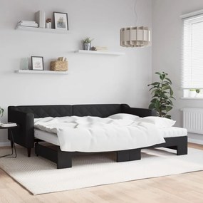 vidaXL Sofá-cama com gavetão e colchões 90x200 cm tecido preto