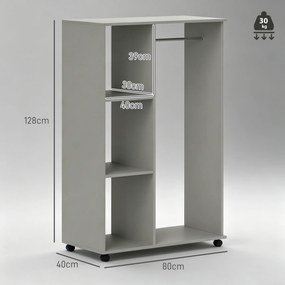 Guarda Roupa aberto, 80 x 40 x 128 cm, Arrumação Aberta, Cinzento