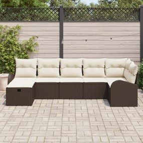Conjunto de Sofás Jardim 7 Peças com Almofadas Castanho de Rattan Poli