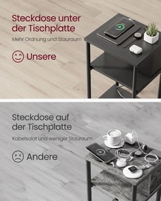 Mesa de apoio com uma tomada eléctrica e 2 portas USB 30 x 34 x 58 cm preta