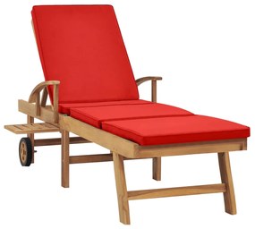 Espreguiçadeira com almofadão madeira teca maciça vermelho