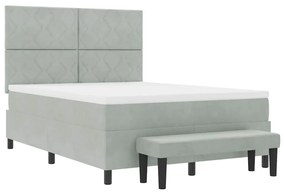 Cama Box Spring com Colchão &amp; Banco Cinza Claro 140x200 cm Veludo