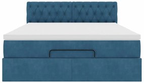 Estrutura de cama otomana com colchão 140x200 cm azul escuro