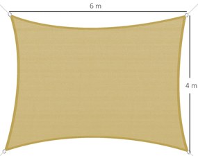 Vela de Sombra Retangular 4x6 m Toldo Vela de HDPE com Anéis de Aço In