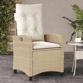 vidaXL Cadeira de jardim reclinável com almofadões vime PE bege