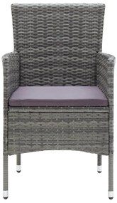 3 pcs conjunto de jantar p/ jardim c/ almofadões vime PE cinza