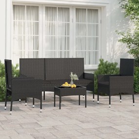 vidaXL 4 pcs conjunto lounge de jardim c/ almofadões vime PE preto