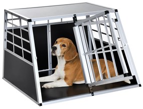 PawHut Gaiola de Alumínio para Cães Transportadora Alumínio para Cão para Viagem, Porta Dupla com Anteparo Amovível 104x91x69 cm