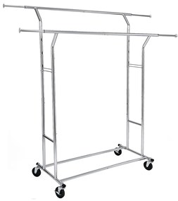 Songmics hsr12s suporte de cabide de metal resistente 110kg rack de roupas resistentes sobre rodas comprimento 129-169 cm cromo