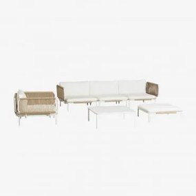 Sofá De Jardim Modular De 3 Peças Com 2 Poltronas De Canto, Pufe, Poltrona E Mesa De Centro Roubly Beige De Amêndoa - Sklum