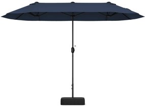 Guarda-sol duplo 400x200 cm jardim duplo para exterior com base recarregável, manivela e 12 varas de alta resistência Azul Marinho