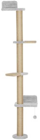 Arranhador para Gatos de Parede de 5 Níveis Estreito com Bola e Arranhadores de Sisal 48x21x180 cm Cinza Claro