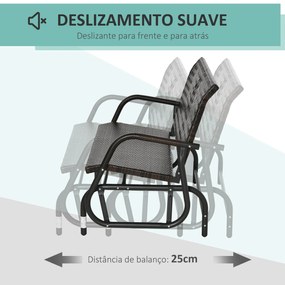 Outsunny Banco Baloiço de Vime de 2 Lugares Baloiço de Jardim com Bala