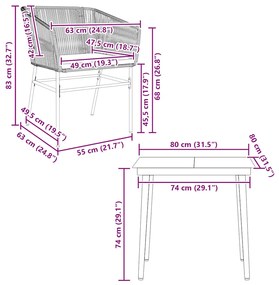 Conjunto jantar jardim 3 peças almofadas vidro vime PE castanho