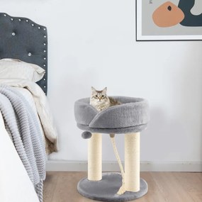 Árvore para gatos, altura 53 cm, torre para gatos 4 em 1 com plataforma de base acolchoada, bola de salto e corda de sisal Cinzento