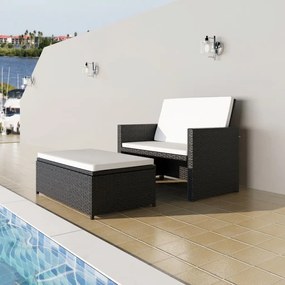 vidaXL 2 pcs conjunto lounge de jardim c/ almofadões vime PE preto