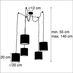 Candeeiro de suspensão com 5 cortinas de veludo coloridas 20 cm - Cava Clássico / Antigo,Country / Rústico