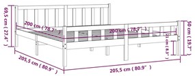 Estrutura de cama 200x200 cm madeira maciça cinzento