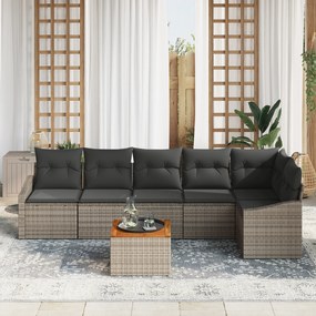 Conjunto de Sofás de Jardim de 7 Peças com Almofadas Cinza Polirattan