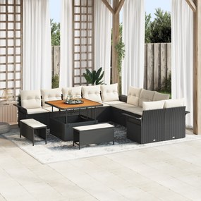 Conjunto de Sofás de Jardim vidaXL 13 Peças com Almofadas Preto Rattan