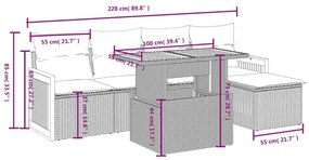 6 pcs conjunto sofás de jardim com almofadões vime cinzento