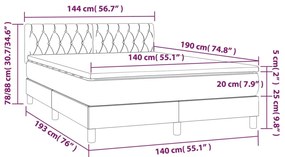 Cama box spring c/ colchão e LED 140x190 cm tecido cinza-escuro