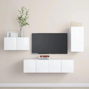 4 pcs conjunto de móveis de TV derivados de madeira branco