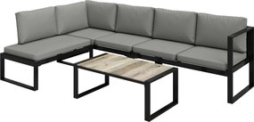 Outsunny Conjunto de Jardim Exterior de Canto para 5 Pessoas com 2 Sofás Cadeira sem Apoios de Braço Mesa de Centro Cinza Escuro | Aosom Portugal