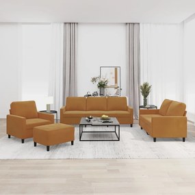 vidaXL 4 pcs conjunto de sofás com almofadões veludo castanho