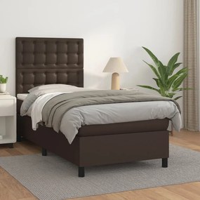vidaXL Cama com molas/colchão 80x200 cm couro artificial castanho