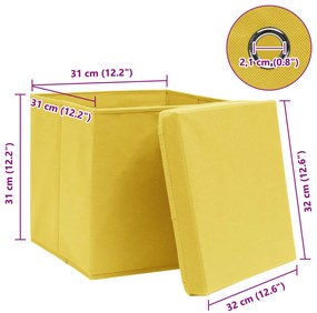 Caixas de arrumação com tampas 4pcs 32x32x32 cm tecido amarelo