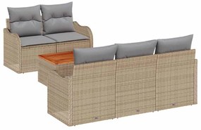 Sofá de Jardim com 6 Peças e Almofadas em Rattan Sintético Bege e Acác
