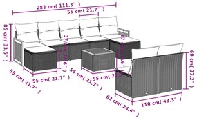 10 pcs conjunto de sofás p/ jardim com almofadões vime PE bege