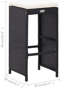 5 pcs conjunto de bar para jardim vime PE e vidro preto