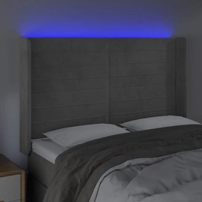 Cabeceira cama c/ luzes LED veludo 147x16x118/128cm cinza-claro