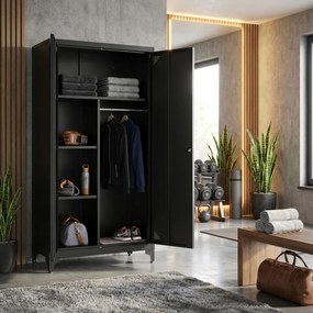 Armário cacifo metálico com varão para pendurar roupa, 2 portas, 5 compartimentos 80 x 40 x 165 cm Preto