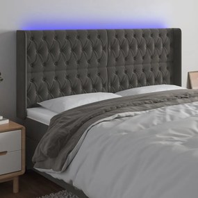 Cabeceira de cama c/ LED veludo 183x16x118/128 cm cinza-escuro